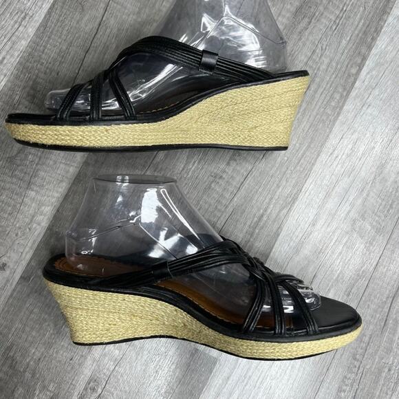 CLARK Artisan Espadrille Slide Wedge  Sandals Black Leather Size 9 - Picture 3 of 8